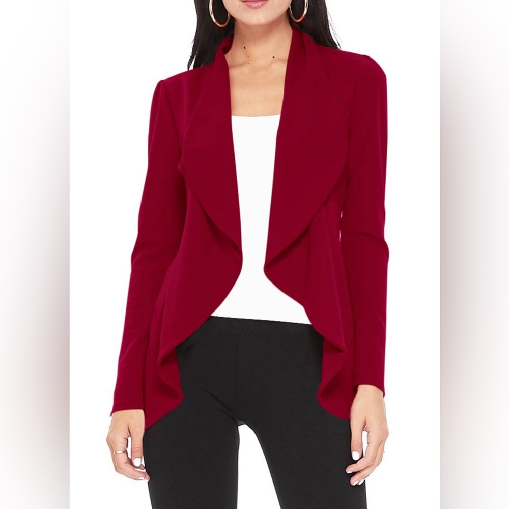 Burgundy Long Sleeve Solid Blazer